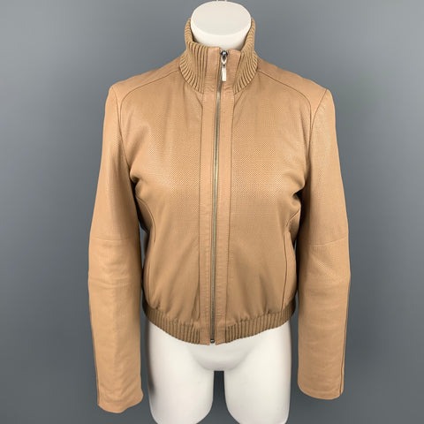 ESCADA Taille 4 Blouson Bomber En Cuir Perforé Beige
