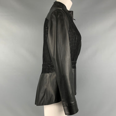 ESCADA Size 6 Black Lamb Skin Zip Up Jacket