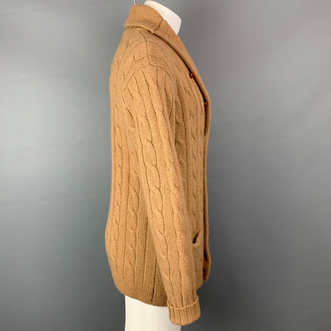 POLO by RALPH LAUREN Cárdigan con cuello chal de pelo de camello de punto trenzado color canela talla M