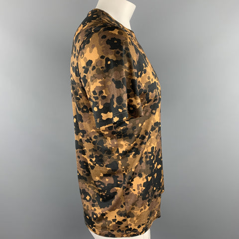 BURBERRY PRORSUM Size L Brown Camouflage Cotton Crew-Neck Black T-shirt