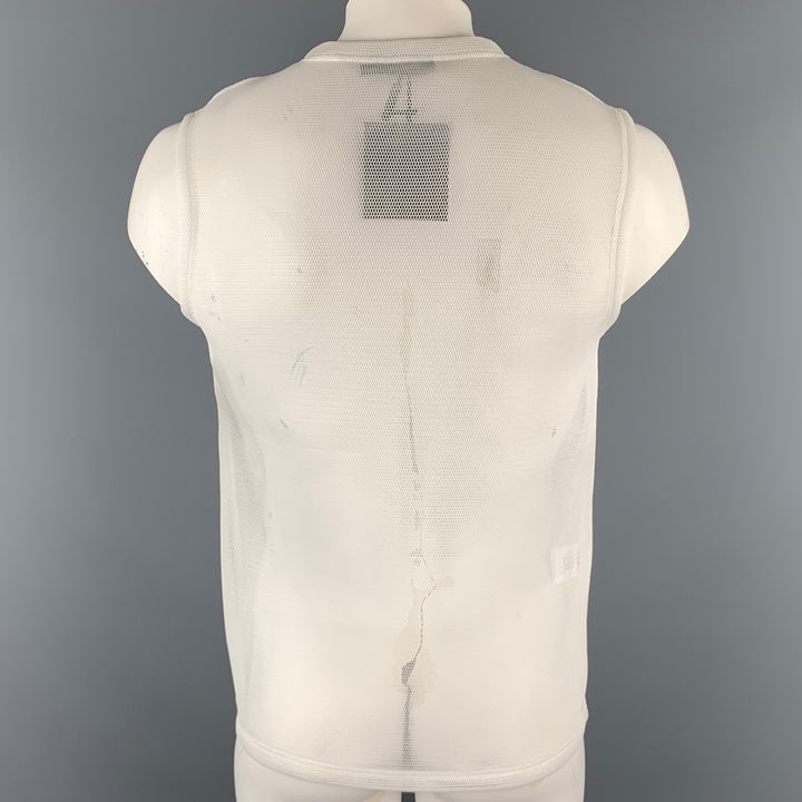 CALVIN KLEIN COLLECTION Size M White Mesh Polyester Crew-Neck Sleeveless T-Shirt