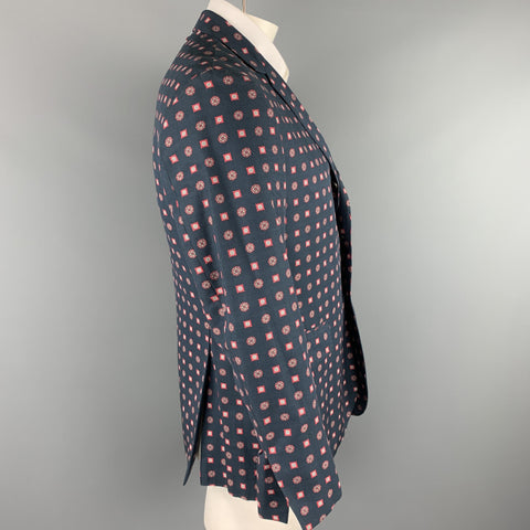 BLACK FLEECE Chest Size 42 Navy Print Cotton / Viscose Notch Lapel Sport Coat
