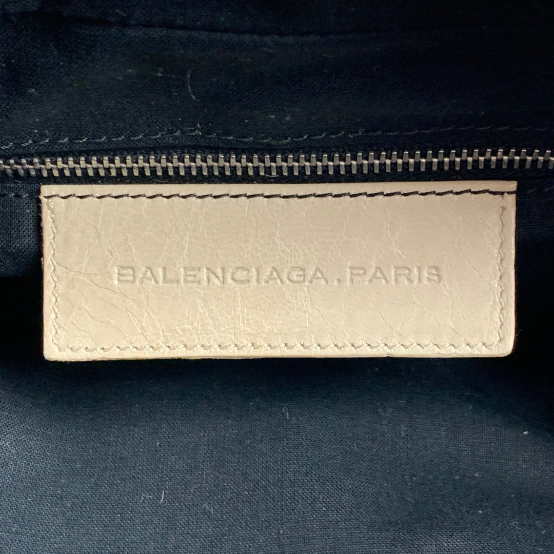 BALENCIAGA Rose & Beige Mixed Fabrics Leather Calf hair Handbag