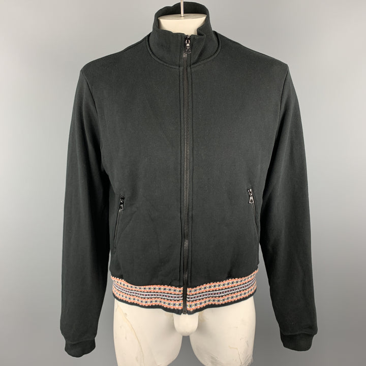 JOHN ELLIOTT Size L Black Cotton High Collar Trim Zip Pockets Zip Up Jacket
