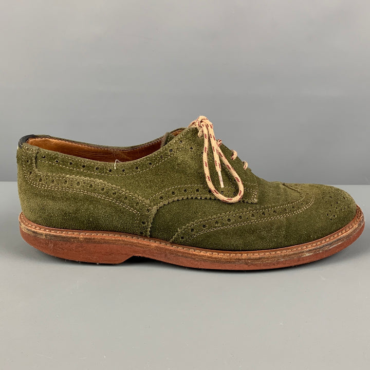 BRUNELLO CUCINELLI Taille 9 Chaussures à lacets en daim olive avec bout d'aile