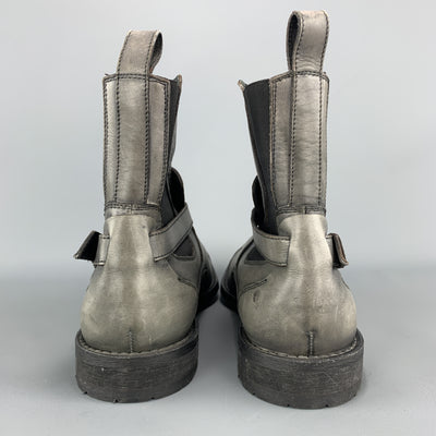 NEIL BARRETT Size 7 Gray Antique Leather Strap Detail Ankle Boots