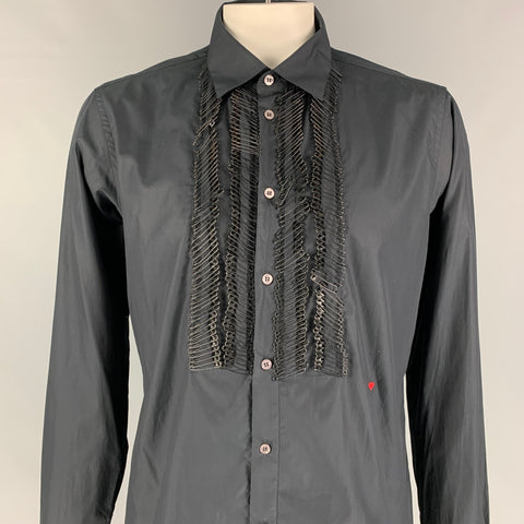 MOSCHINO Camisa de manga larga con botones de algodón negro Talla XXL