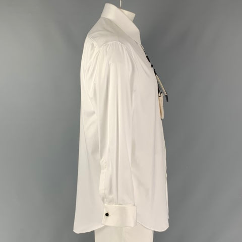 GIORGIO ARMANI Camisa de manga larga con puño francés de algodón blanco liso talla XL