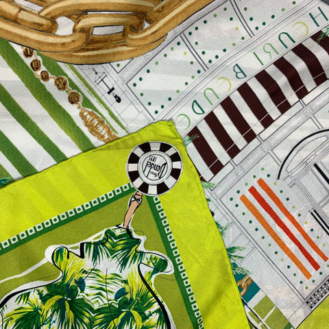 HENRI BENDEL Multi-Color Whippet & Girl Print Twill Scarf