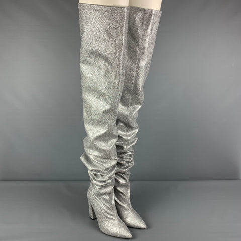 MARCELL VON BERLIN Talla 10 Botas altas hasta el muslo de cuero plateado metálico