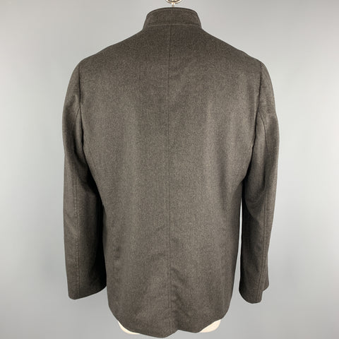 ERMENEGILDO ZEGNA Size XXL Charcoal Wool Nehru Collar Patch Pockets Jacket
