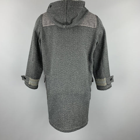 KAPITAL Size M Charcoal Woven Cotton Hooded Toggle Closure Coat