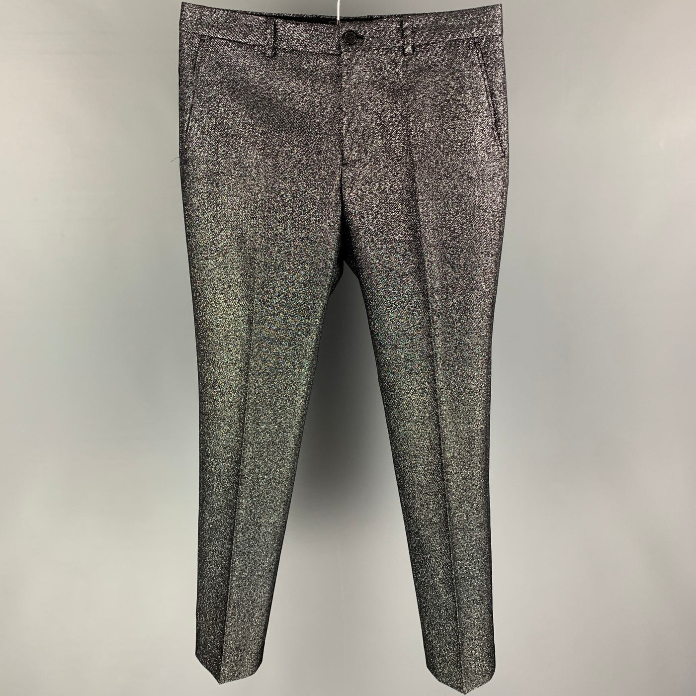 MICHAEL KORS Size 32 Black Silver Metallic Wool Lurex Zip Fly Dress Pants