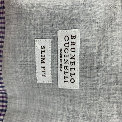 BRUNELLO CUCINELLI Size S Navy Purple Checkered Cotton Long Sleeve Shirt