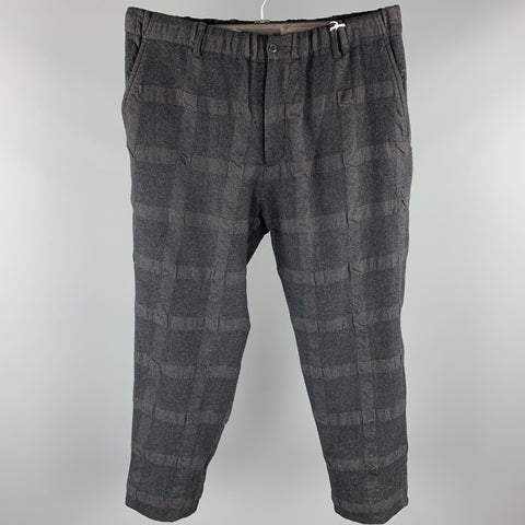 SAGE DE CRET Size L Black Window Pane Wool / Cotton Elastic Waistband Casual Pants