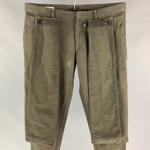 DRIES VAN NOTEN Size 30 Olive Cotton Overlay Casual Pants