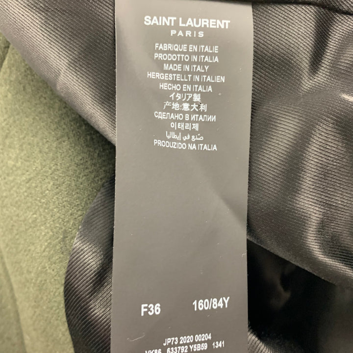 SAINT LAURENT Size 4 Dark Green Wool Cropped Military Jacket