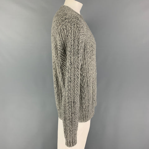 SAKS FIFTH AVENUE Size L Grey Cable Knit Cashmere Crew-Neck Sweater