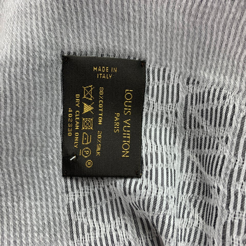 LOUIS VUITTON White Grey Stripe Cotton Silk Scarf