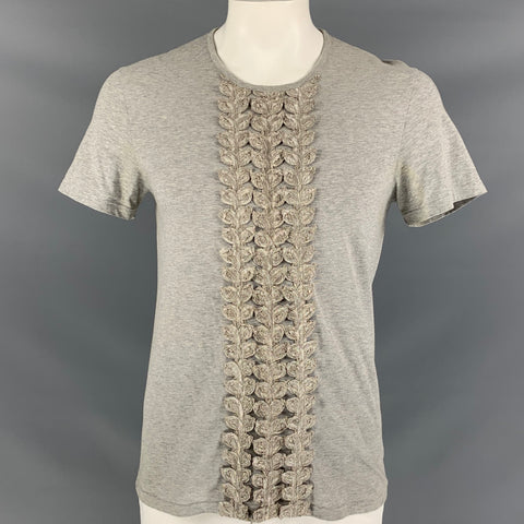 BURBERRY PRORSUM Size XL Gray Metallic Applique Cotton T-shirt