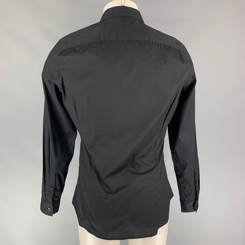 VERSACE JEANS Size S Black Beaded Cotton Hidden Placket Long Sleeve Shirt