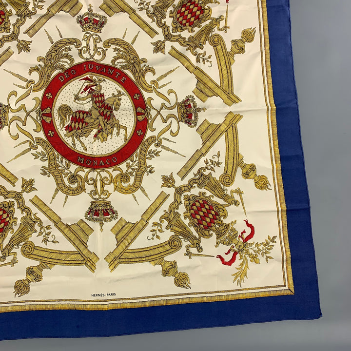 HERMES Cream Gold Silk Twill Deo Juvante Monaco Scarf