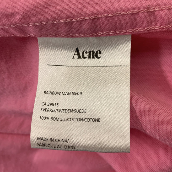 ACNE Size M Pink Solid Cotton &  Viscose Snaps Long Sleeve Shirt