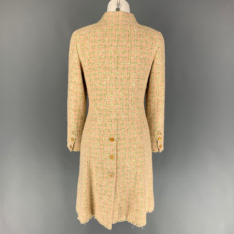 CHANEL 2005 Size 4 Pink Light Green Pink Boucle Cotton Blend Houndstooth Coat