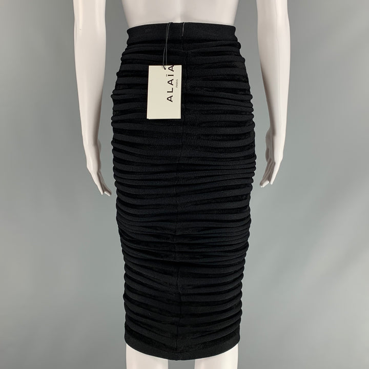 ALAIA Size 2 Black Viscose Polyamide Mixed Fabrics Fitted Long Skirt