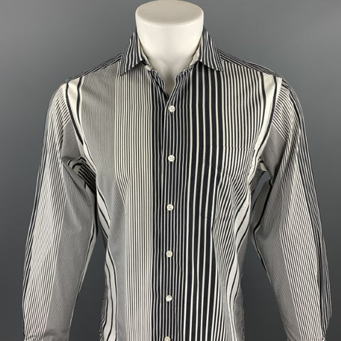 RALPH LAUREN Purple Label Size S Black & White Stripe Cotton Button Up Long Sleeve Shirt