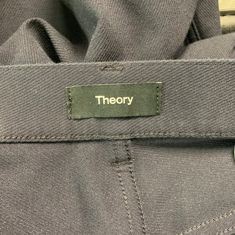 THEORY Size 40 Navy Twill Cotton Blend Flat Front Casual Pants