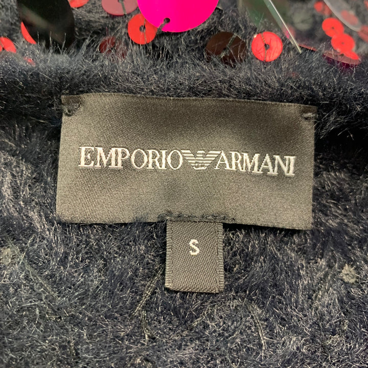 EMPORIO ARMANI Size S Black Pink Knit Payettes Crew Neck Pullover
