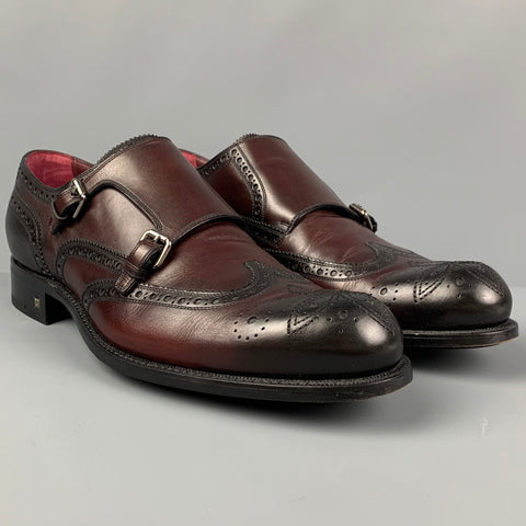 LOUIS VUITTON Size 11 Burgundy Antique Leather Double Monk Strap Loafers