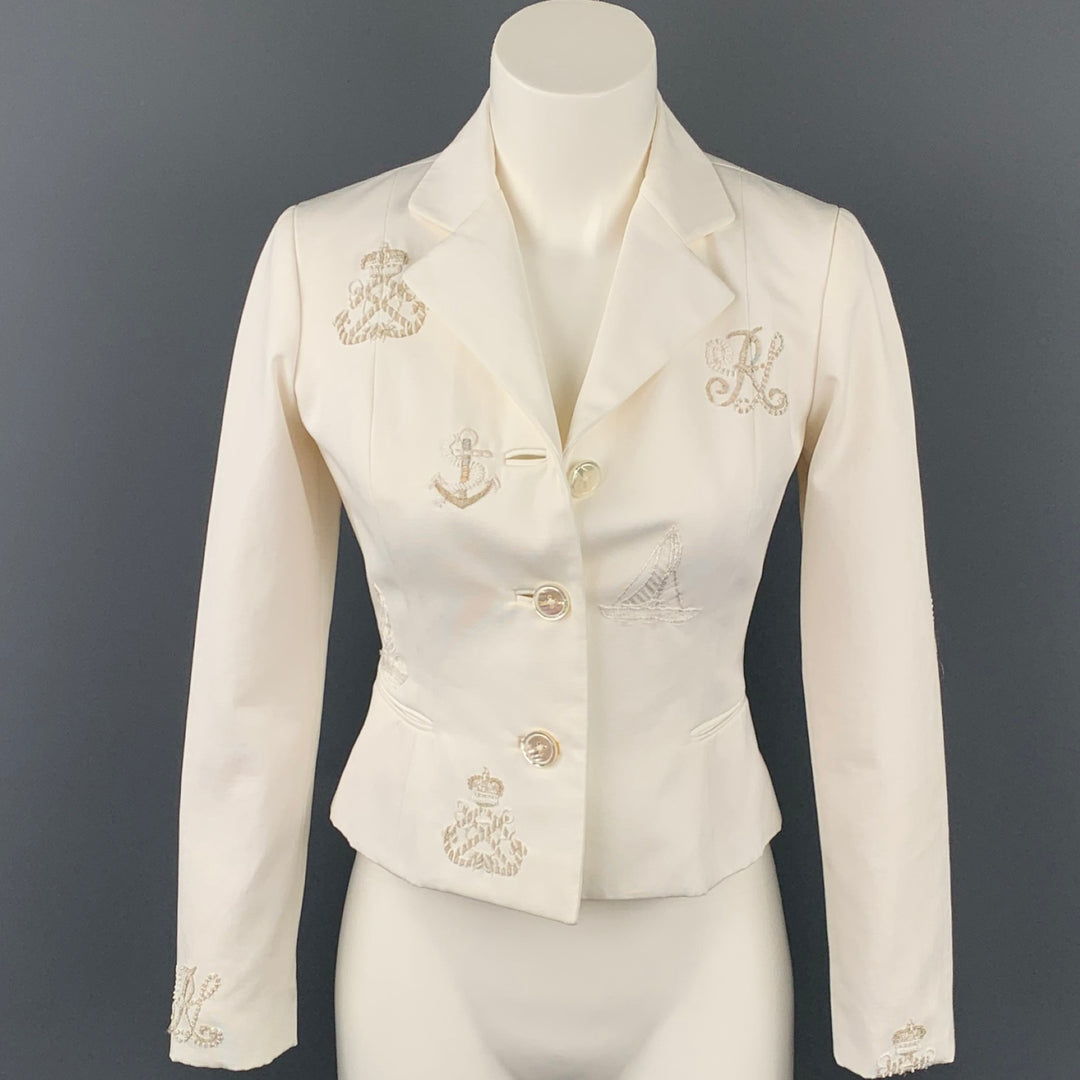 RALPH LAUREN Collection Size 4 White Cotton Jacket Blazer