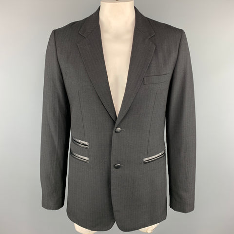 COMME des GARCONS HOMME DEUX Taille XL Stripe Black on Black Wool / Mohair Leather Trim Sport Coat