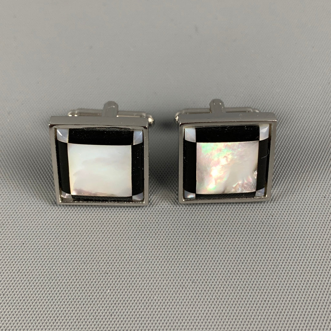 OX and BULL Silver White Squares Mother Of Pearl Cuff Links