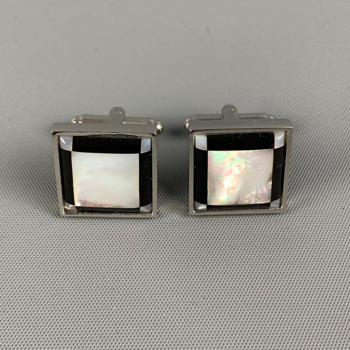 OX and BULL Silver White Squares Mother Of Pearl Cuff Links