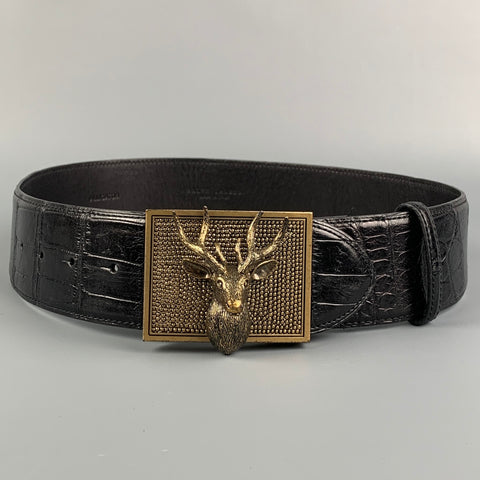 RALPH LAUREN Collection Size S Black Brass Alligator Stag Head Belt