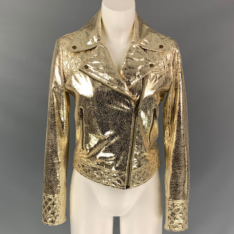 METEO Size XS Gold Leather Metallic Lamb Skin Biker Jacket