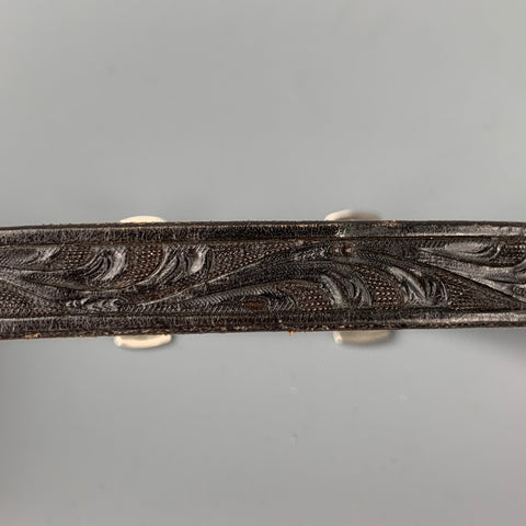 ADRIENNE TEEGUARDEN Black & Silver Tone Embossed Leather Metal Western Bracelet