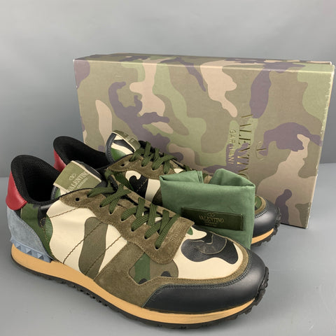 VALENTINO Zapatillas bajas de cuero de camuflaje oliva multicolor talla 12