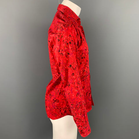 AGNES B. Size S Red Print Cotton Button Up Long Sleeve Shirt