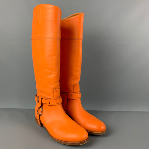Colección RALPH LAUREN Talla 9 Botas sin cordones de cuero naranja