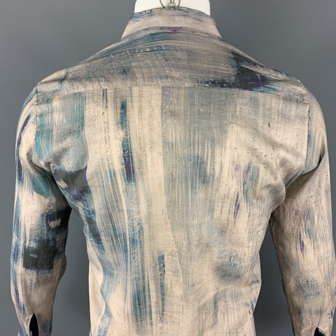 ALEXANDER MCQUEEN Size S Beige & Navy Button Up Long Sleeve Shirt