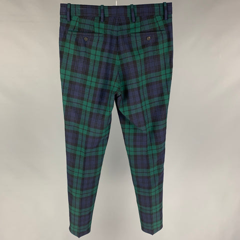BURBERRY BLACK LABEL Size 32 Green Black Navy Blackwatch Plaid Dress Pants