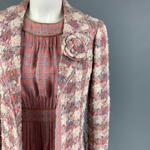 CHANEL B2483 04P Talla 4 Conjunto de 2 piezas de vestido bouclé rosa blanquecino