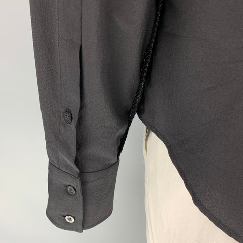 JUST CAVALLI Size XL Black Silk Button Up Long Sleeve Shirt
