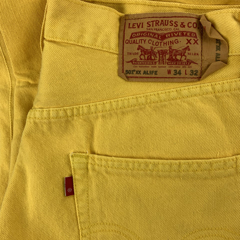 LEVI'S Size 34 Yellow Solid Cotton Button Fly Casual Pants