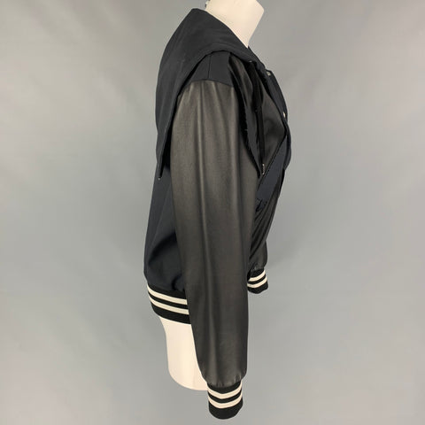 MAISON MARGIELA 2018 Size 2 Black White Polyester Blend Cut Out Jacket