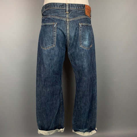 PRPS Talla 34 Vaqueros con bragueta de botones de mezclilla con orillo azul oscuro